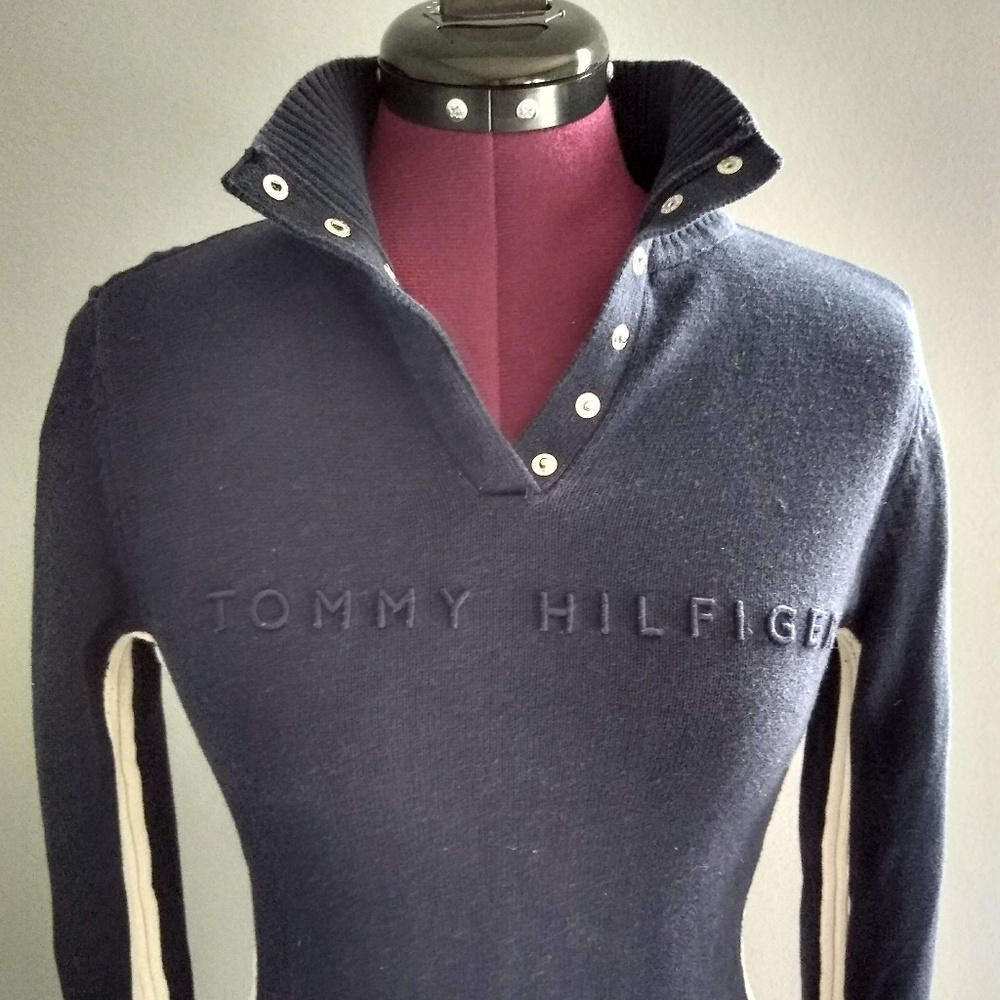 Tommy Hilfiger Navy Blue & White Ribbed Sweater - Picture 8 of 8